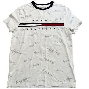 Tommy Hilfiger Graphic‎ T-Shirt Signature Logo Print White Tee XS